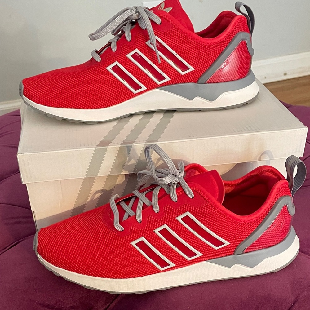Custom Adidas Red and Gray Athletic Shoes